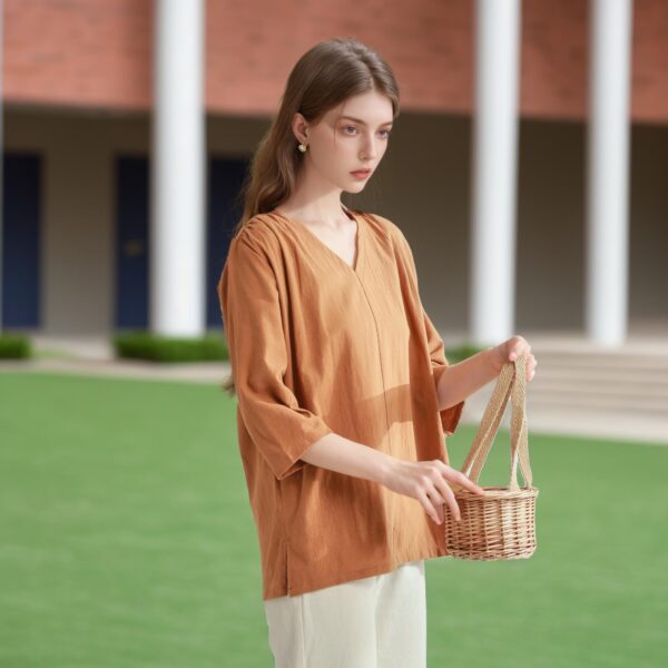 Summer cotton blouse three quarter sleeves tops - Image 2