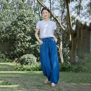 Elastic Waist Cotton Pants Relaxed Fit