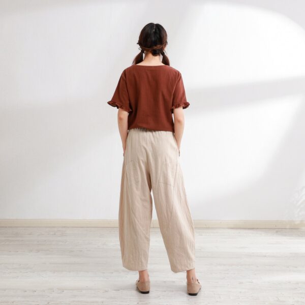 Elastic Waist Cotton Pants Loose Fit Maxi - Image 3