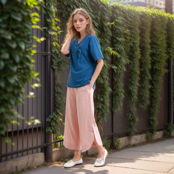 Elastic Waist Wide Leg Pants Cotton Loose Pants Custom - Image 2