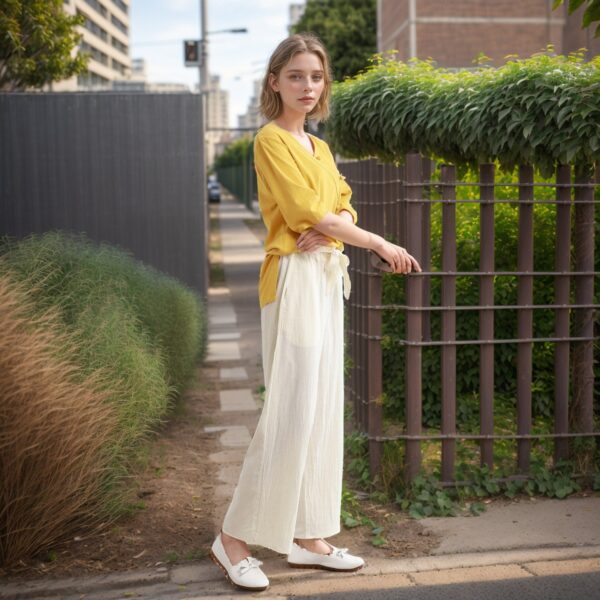 Elastic Waist Cropped Cotton Pants Casual - Image 2