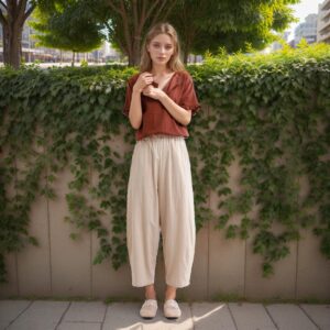 Elastic Waist Cotton Pants Loose Fit Maxi