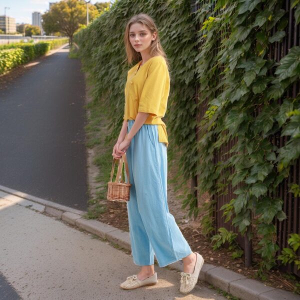 Elastic Waist Wide Leg Cotton Pants Comfort Fit - Image 2