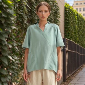 Women Summer Cotton Tops Half Sleeves Tops Irregular
