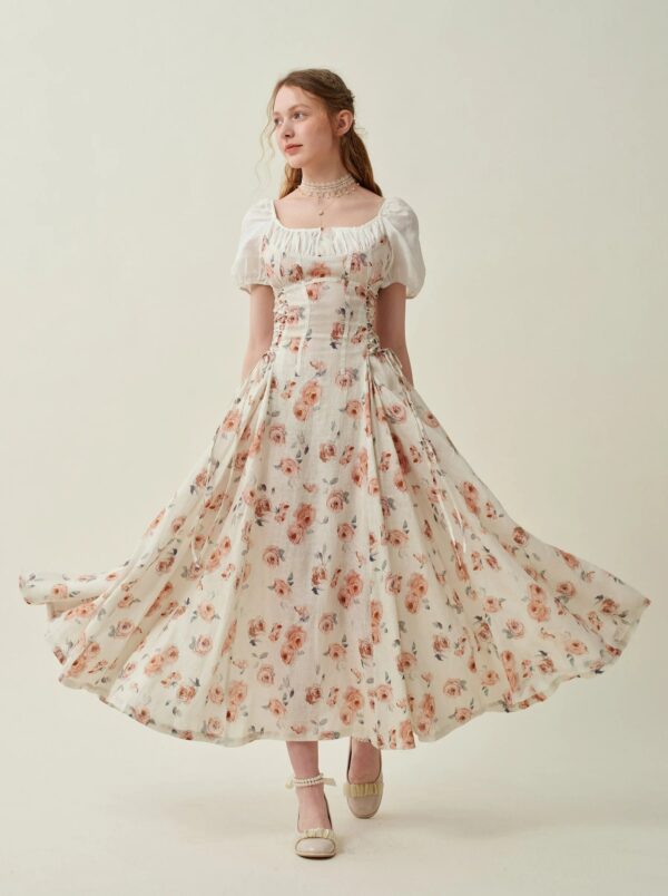 Girdle linen dress in red - Image 10