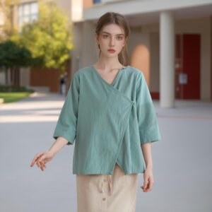 Summer cotton blouse three quarter sleeves tops linen t-shirts