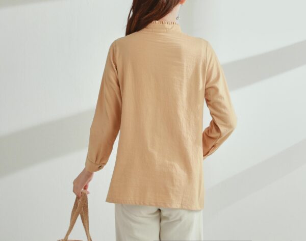Summer blouse collar design with long sleeves shirt linen - Image 3