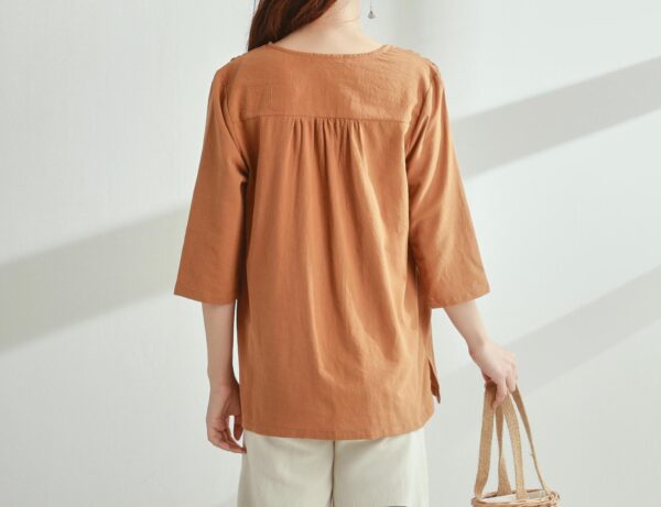 Summer cotton blouse three quarter sleeves tops - Image 3