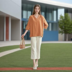 Summer cotton blouse three quarter sleeves tops