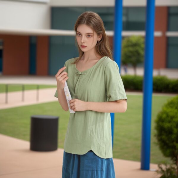 Summer cotton blouse short sleeves tops - Image 2
