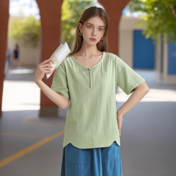 Summer cotton blouse short sleeves tops