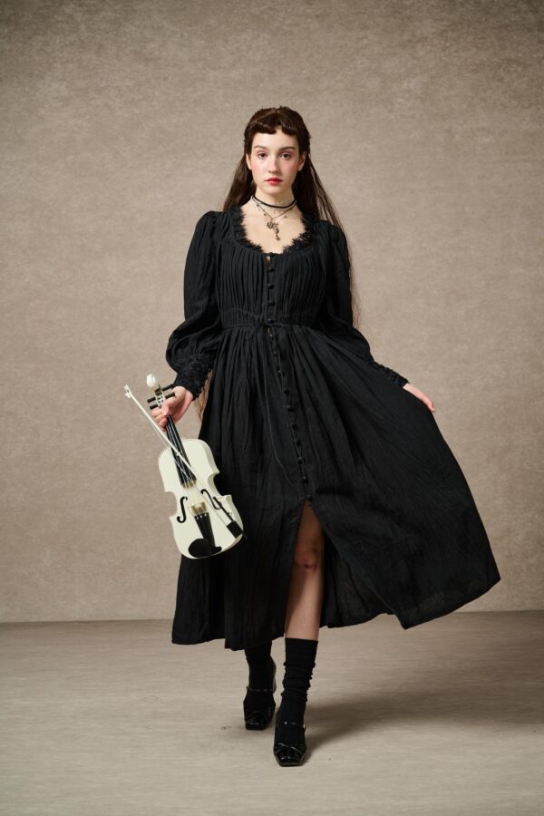 Pleated linen dress - Image 8