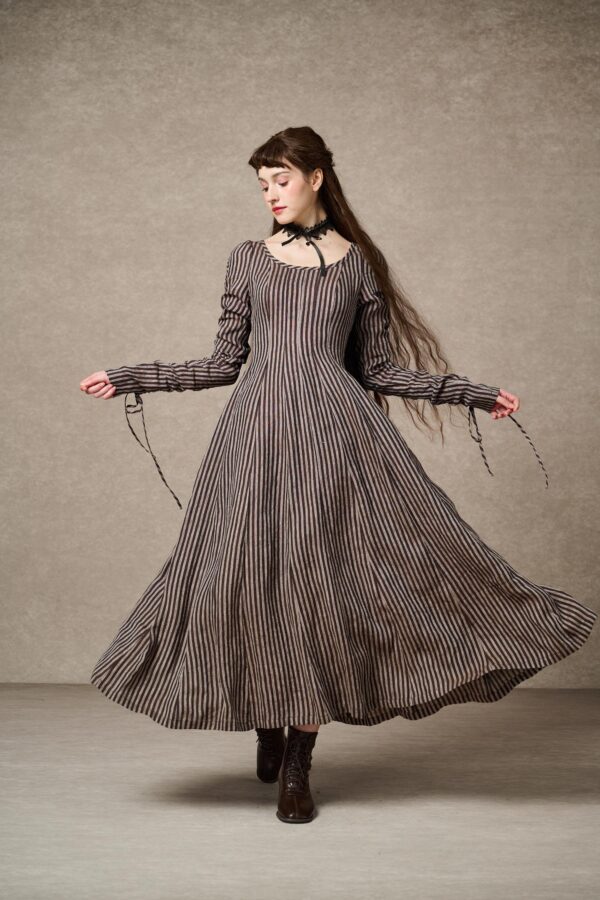 Corset Linen dress in brown stripes