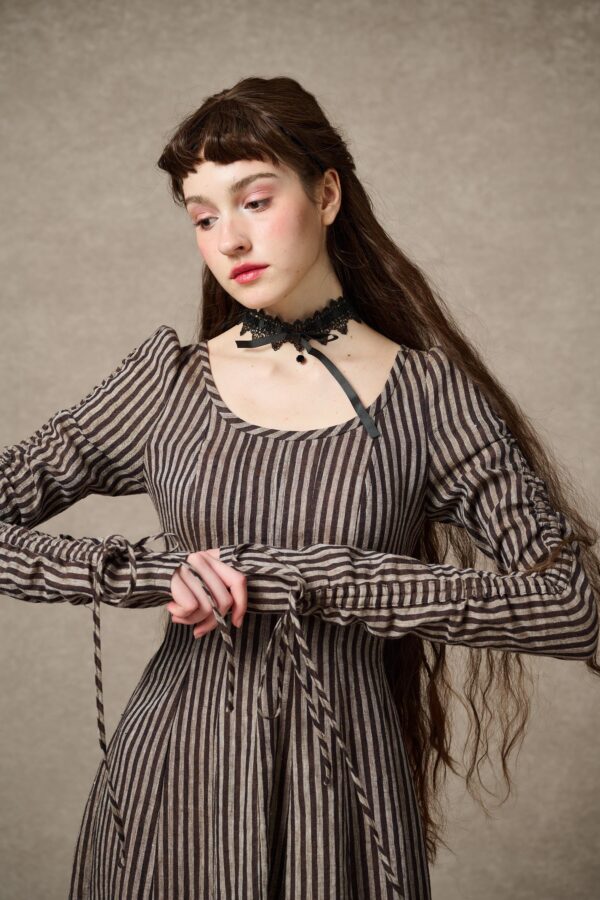 Corset Linen dress in brown stripes - Image 5