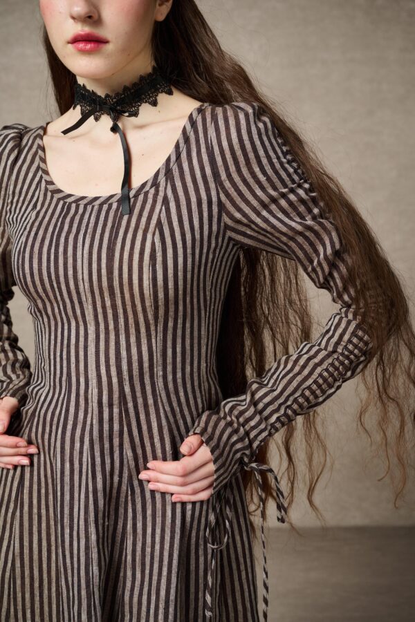 Corset Linen dress in brown stripes - Image 10