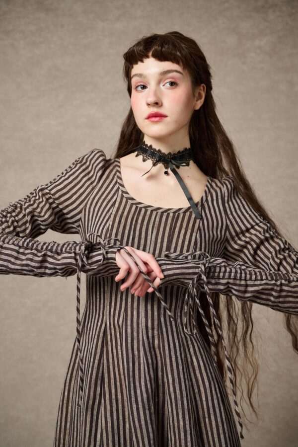 Corset Linen dress in brown stripes - Image 6