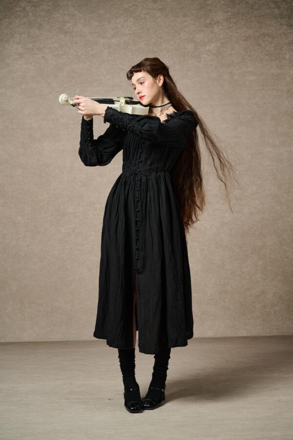 Pleated linen dress - Image 7