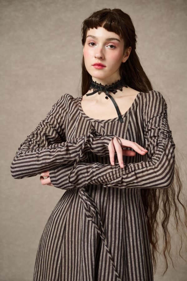 Corset Linen dress in brown stripes - Image 7