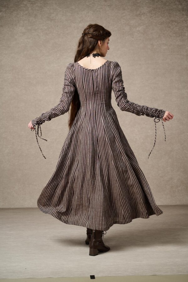 Corset Linen dress in brown stripes - Image 9
