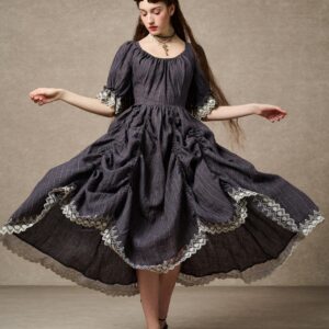 Ruffle Linen Lace in Blue Stripes