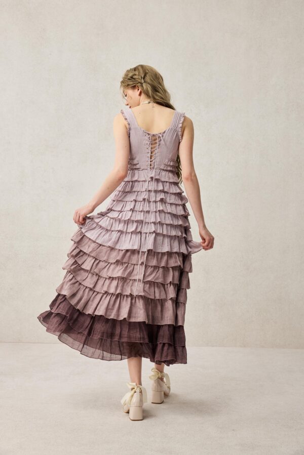 Romantic ruffle linen dress in Purple - Image 8