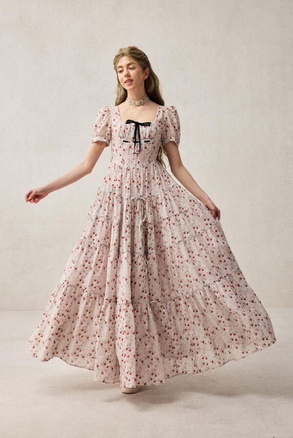 Romantic floral linen dress