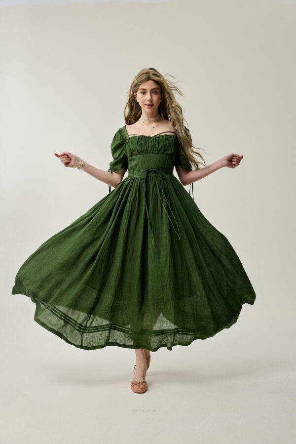 Corset linen dress in Jungle Green - Image 5