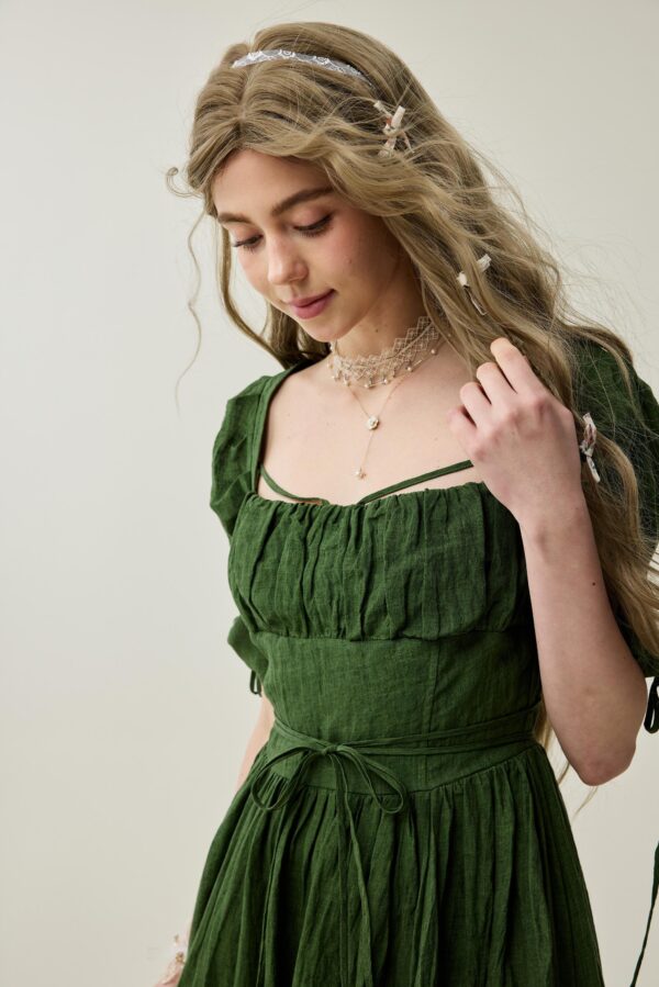 Corset linen dress in Jungle Green - Image 9