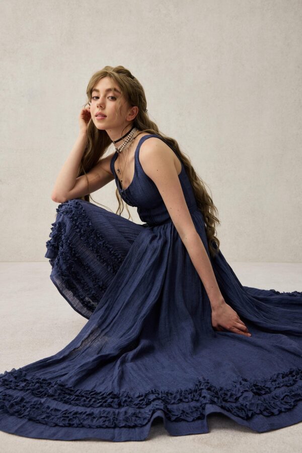 Corset Linen dress in Midnight blue - Image 3