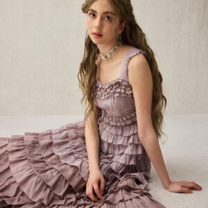 Romantic ruffle linen dress in Purple
