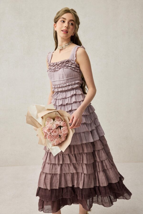 Romantic ruffle linen dress in Purple - Image 5