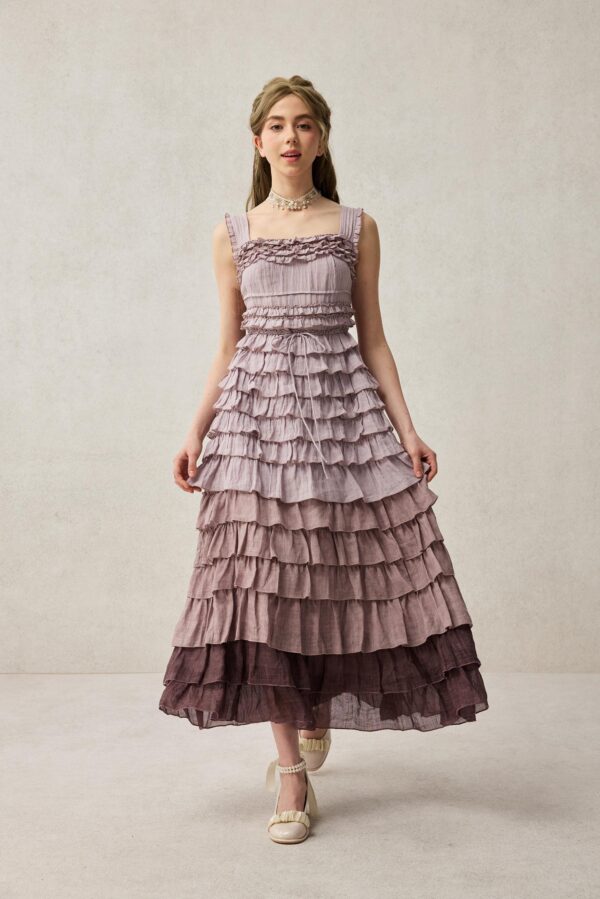 Romantic ruffle linen dress in Purple - Image 7