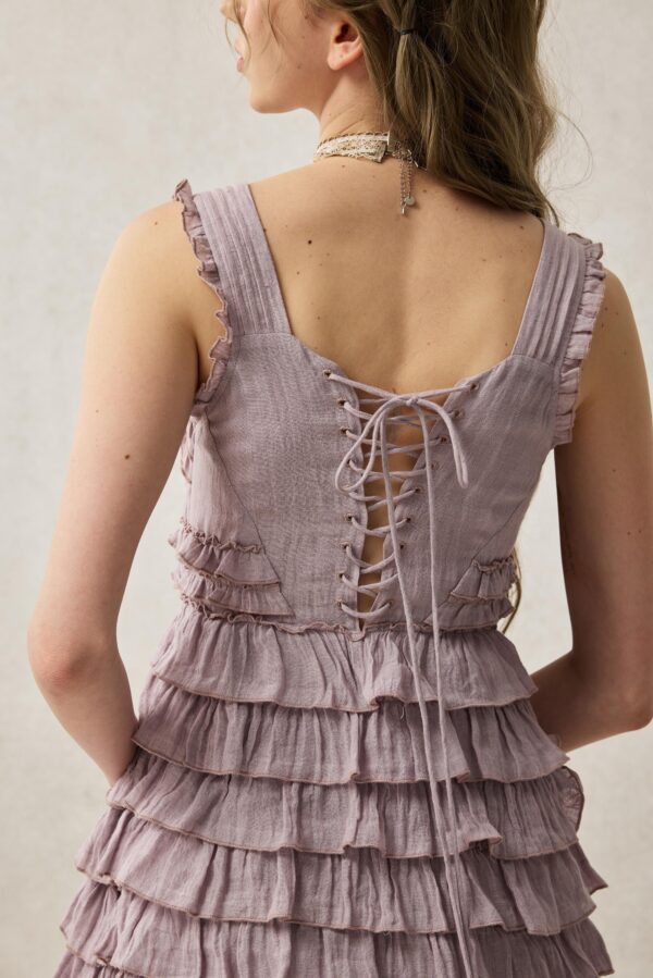 Romantic ruffle linen dress in Purple - Image 9