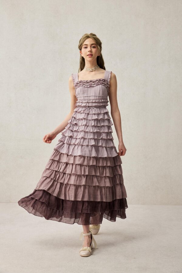 Romantic ruffle linen dress in Purple - Image 10