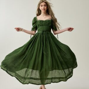 Corset linen dress in Jungle Green