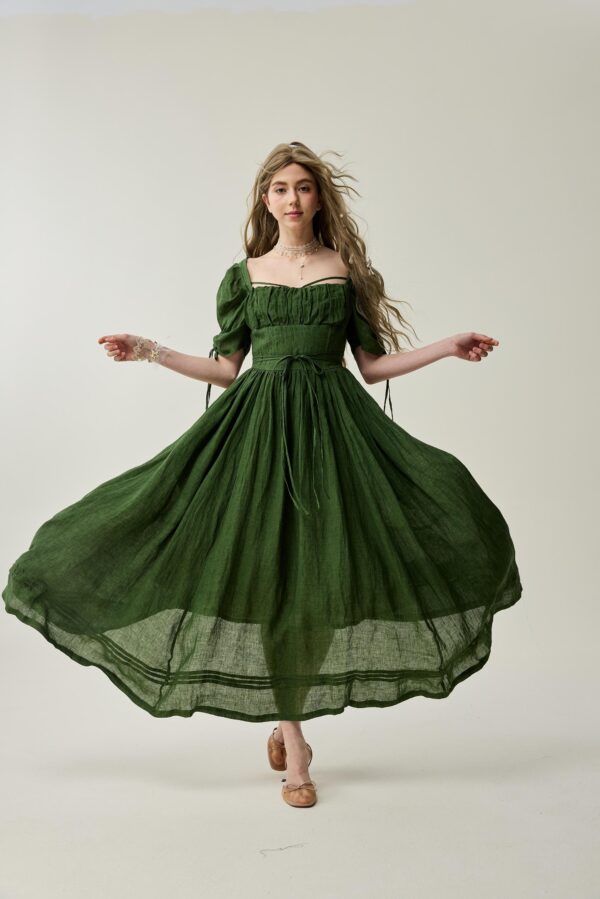 Corset linen dress in Jungle Green