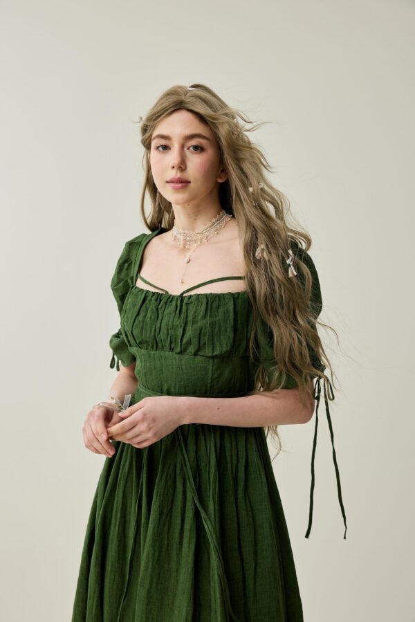Corset linen dress in Jungle Green - Image 6