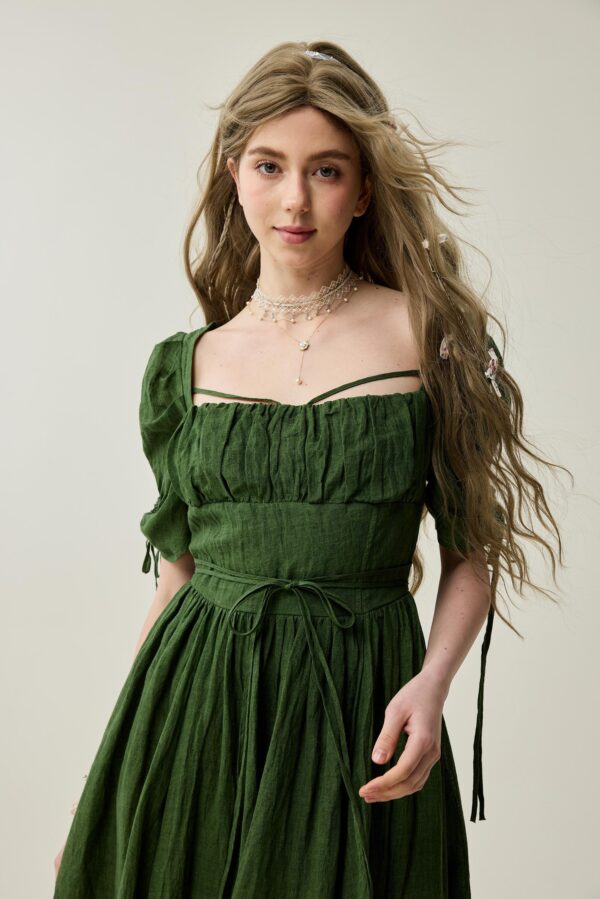 Corset linen dress in Jungle Green - Image 2