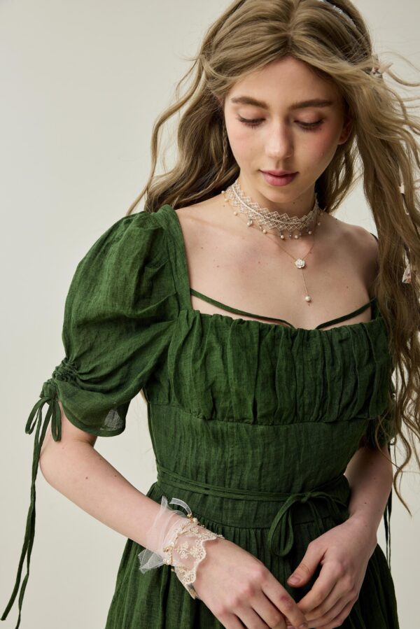 Corset linen dress in Jungle Green - Image 4