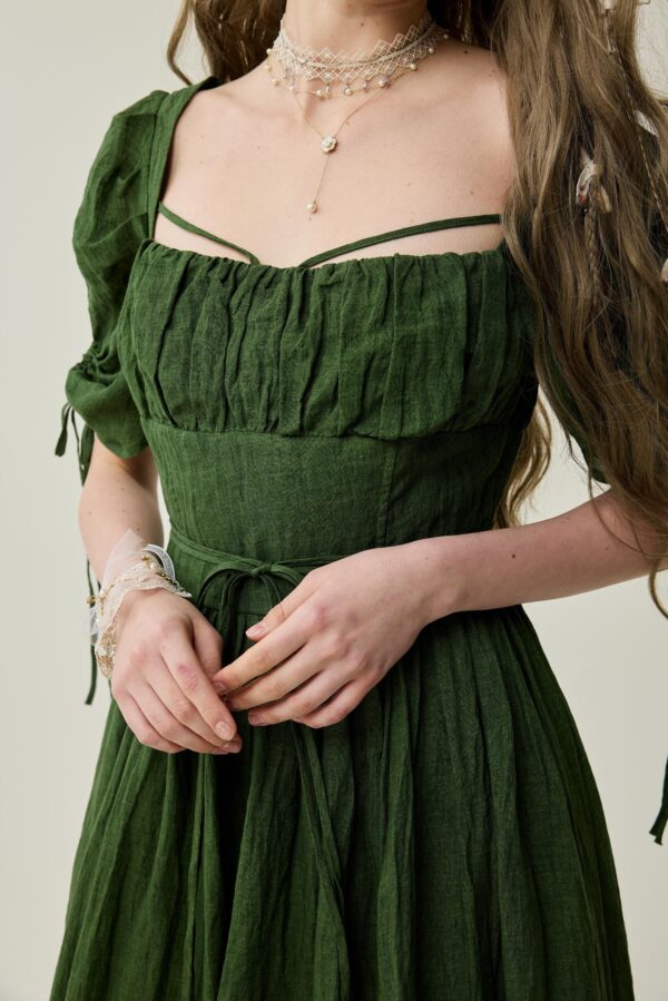 Corset linen dress in Jungle Green - Image 3