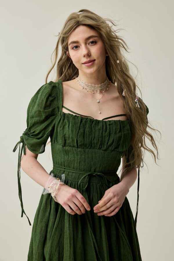 Corset linen dress in Jungle Green - Image 7