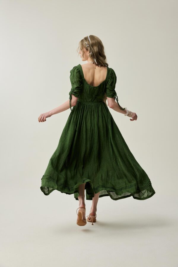 Corset linen dress in Jungle Green - Image 8